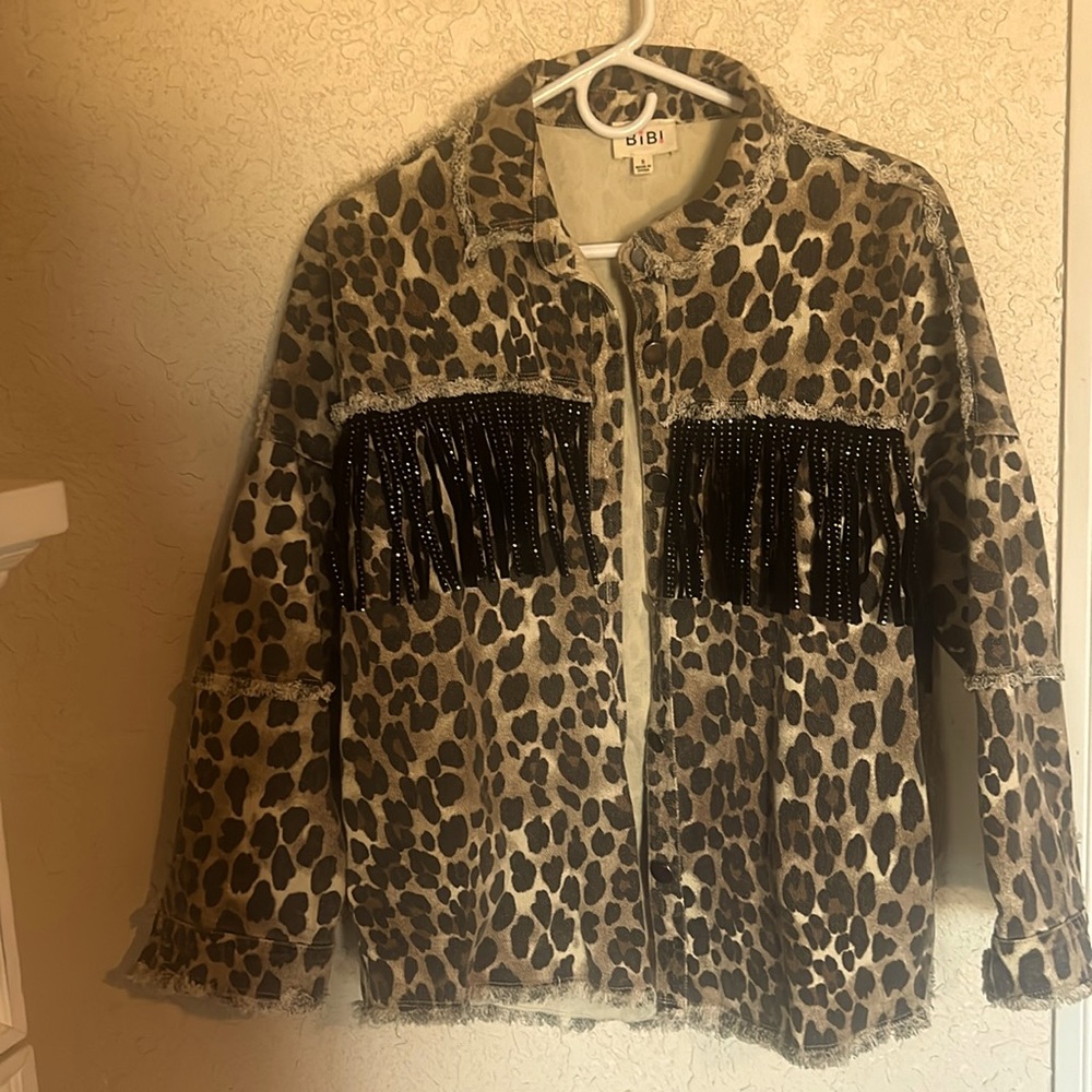Leopard Print Fringe Jean Jacket